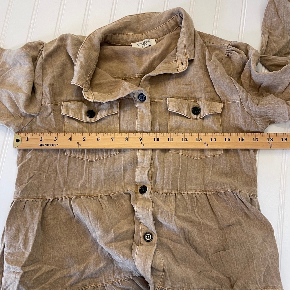 Umgee Tan Mineral Wash Western Boho Tiered Button Down Dress Raw Hem Small - Picture 8 of 9